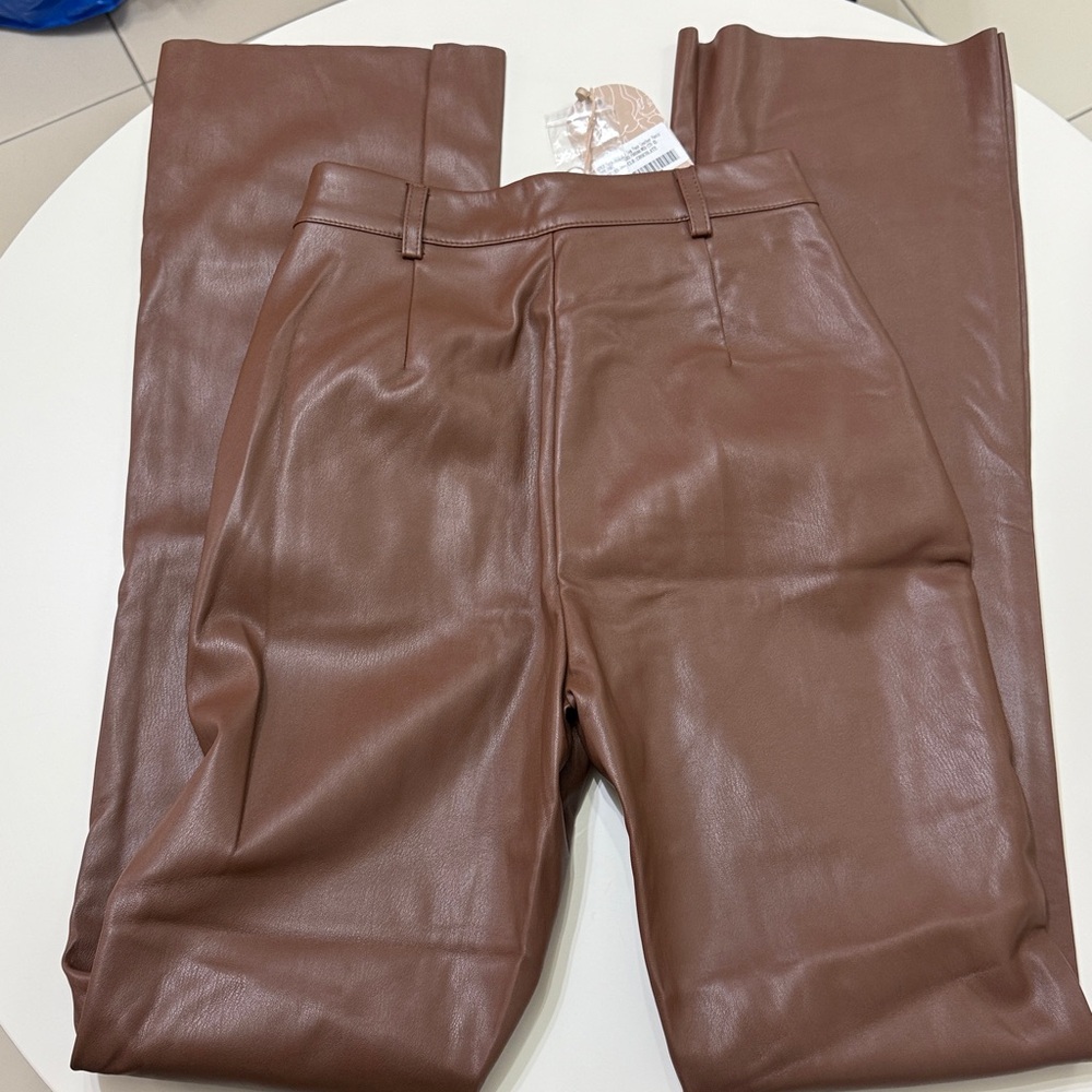 Meshki Chocolate Brown Flare Faux Leather Pants - Picture 7 of 7